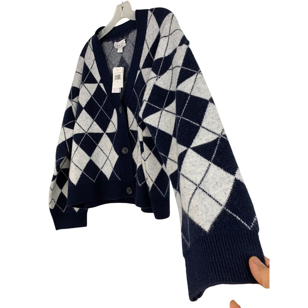 Velvet Graham & Spencer Argyle Navy Grandpa Crop Cardigan Sweater S RM10202 NWT - Picture 5 of 10